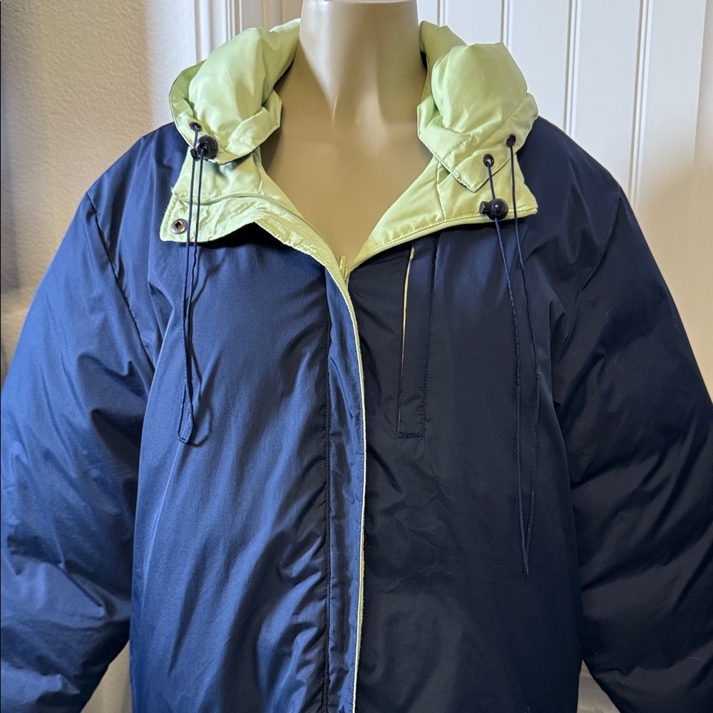 St. John's Bay Navy and Light Green, Unisex, Reversible Puffer Jacket, 80% Down